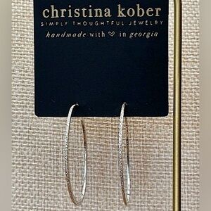 Christina Kober Sterling Silver Diamond Dusted Round Hoop Earrings NWT
